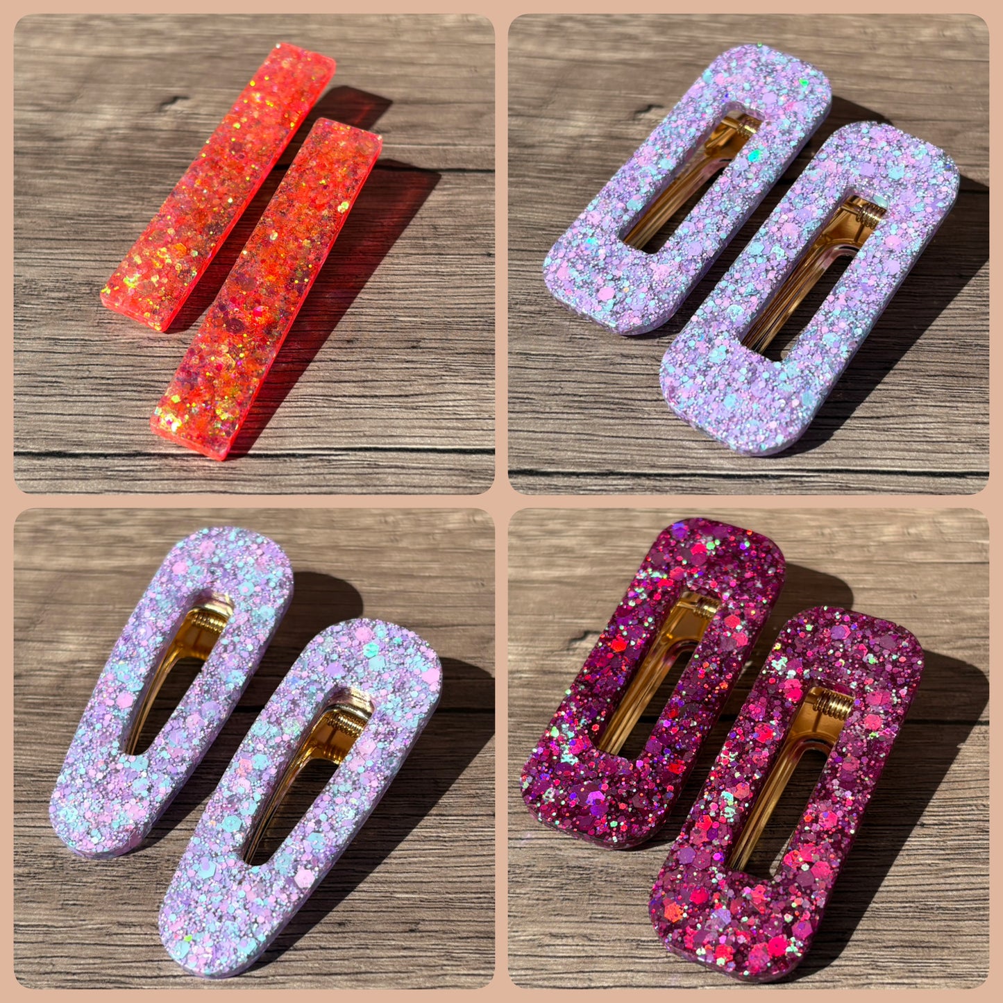 Handgefertigte Haarspangen im 2er Set in verschiedenen Glitzer Designs und Farben