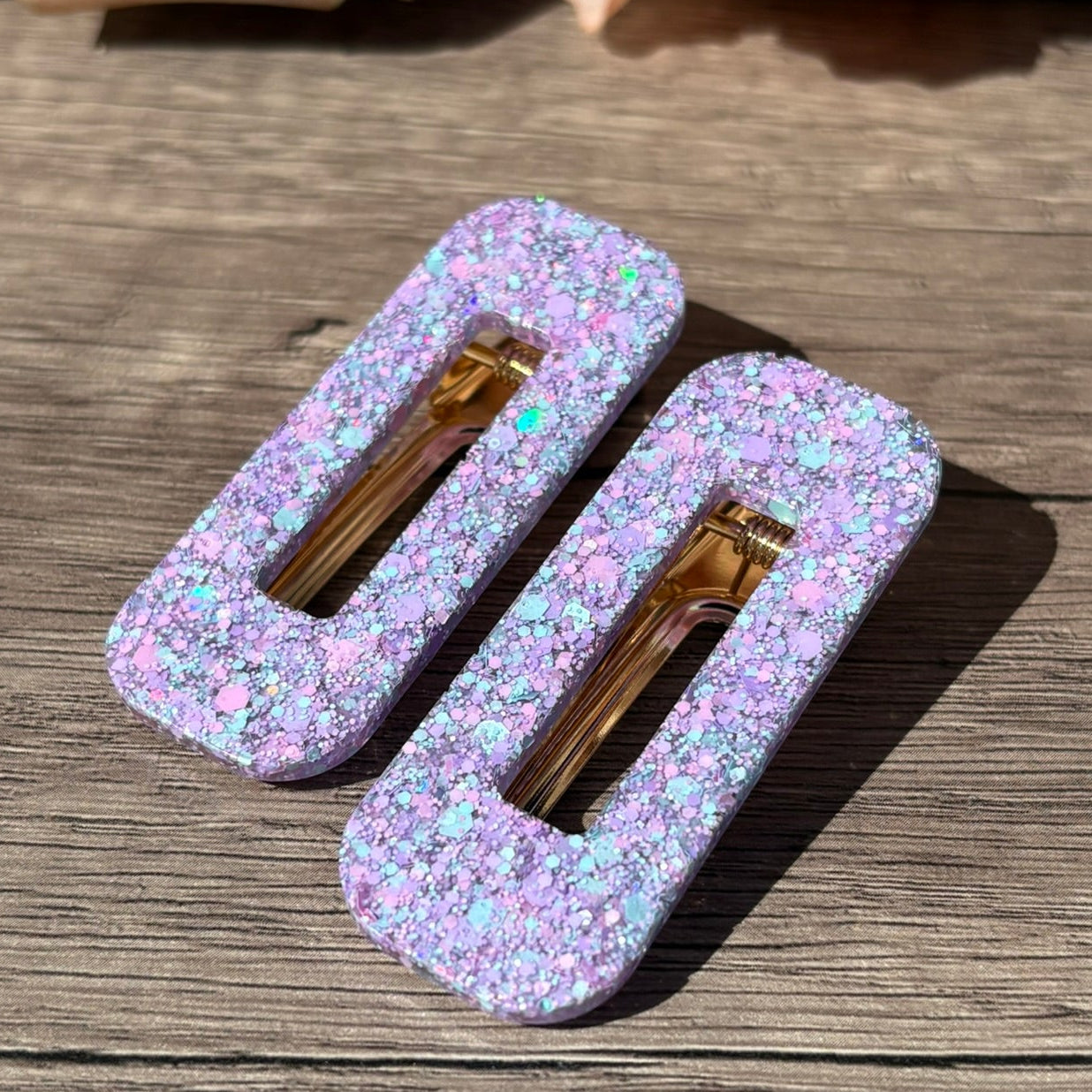 2er Set Haarspangen in verschiedenen Glitzer Designs – handgefertigter Haarschmuck