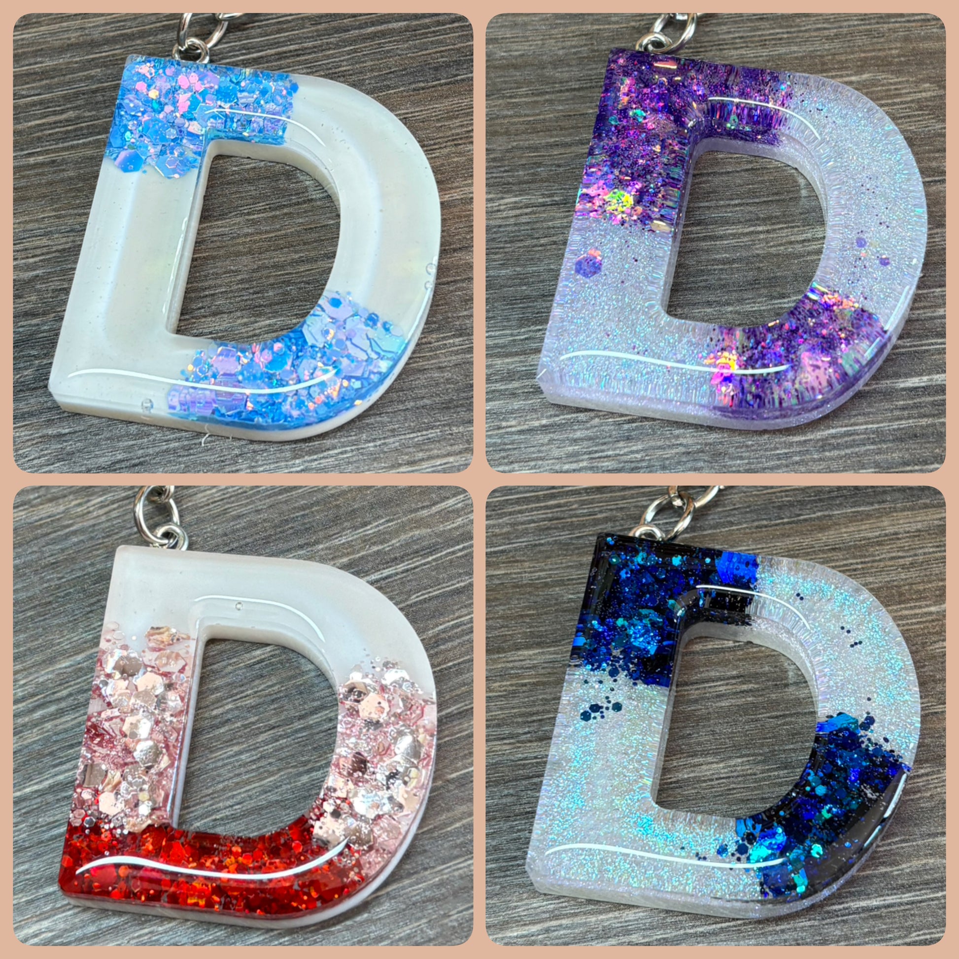 Buchstaben Schlüsselanhänger D handgemacht in Glitzer Design