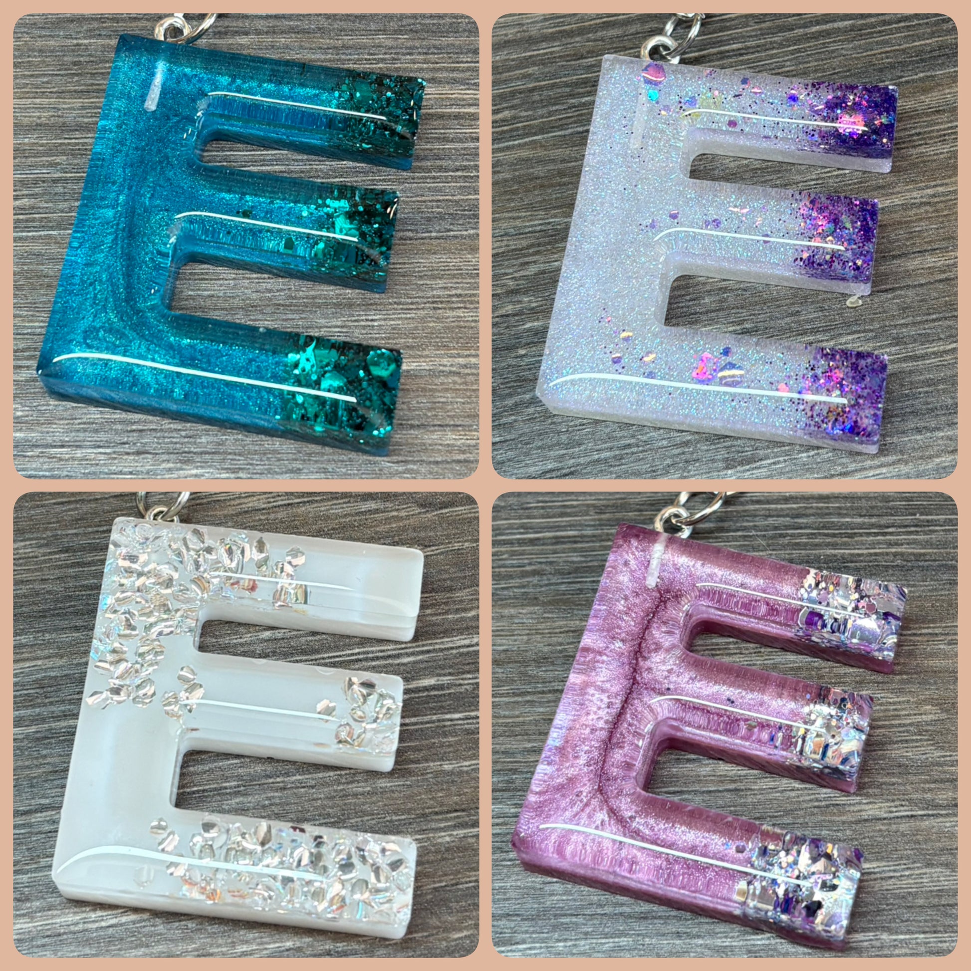 Buchstaben Schlüsselanhänger E handgemacht in Glitzer Design