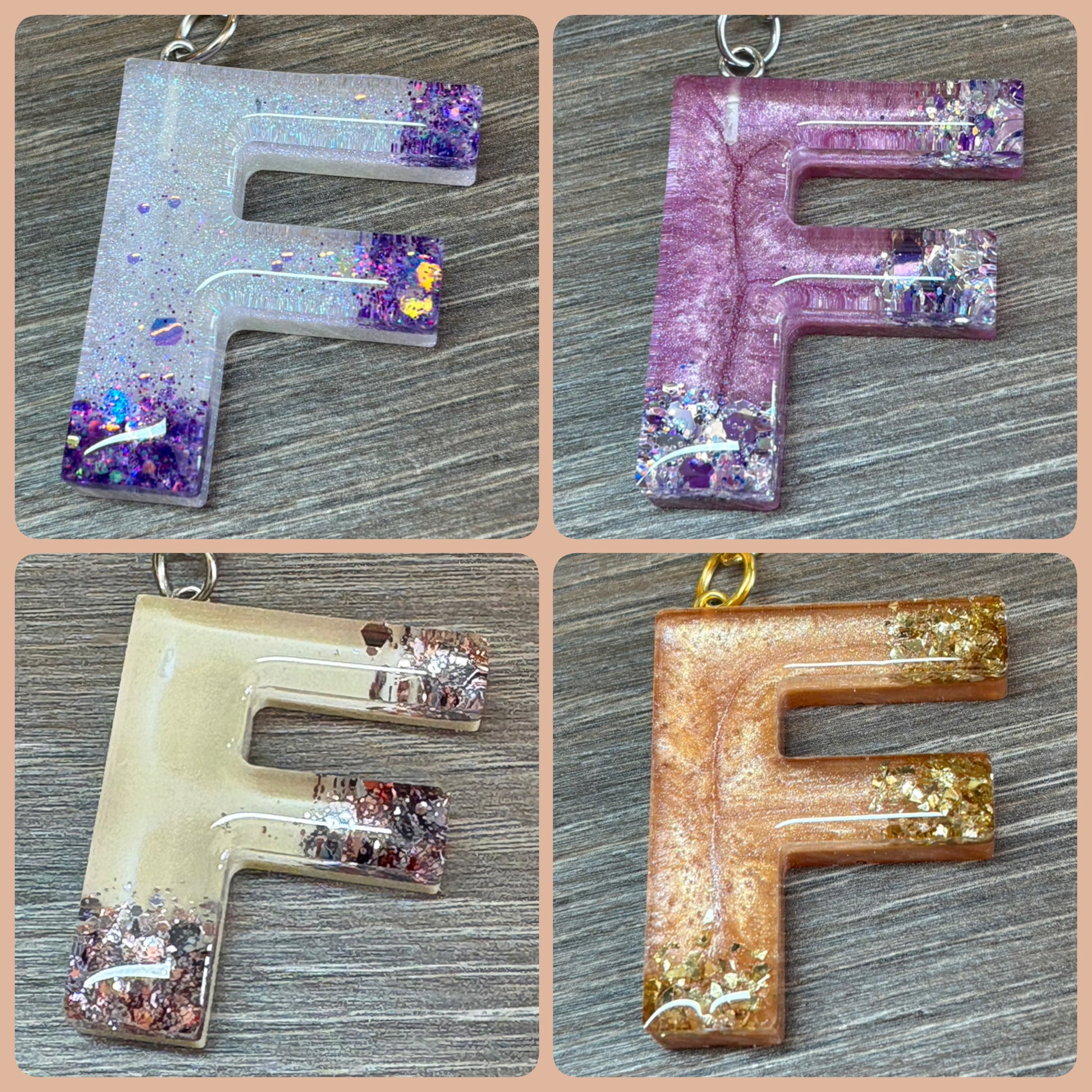 Buchstaben Schlüsselanhänger F handgemacht in Glitzer Design