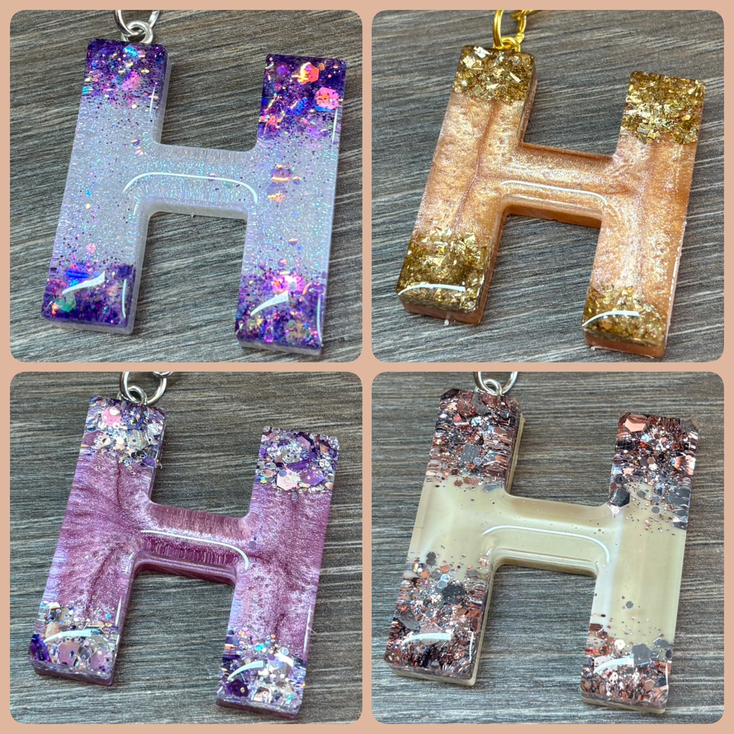 Buchstaben Schlüsselanhänger H handgemacht in Glitzer Design