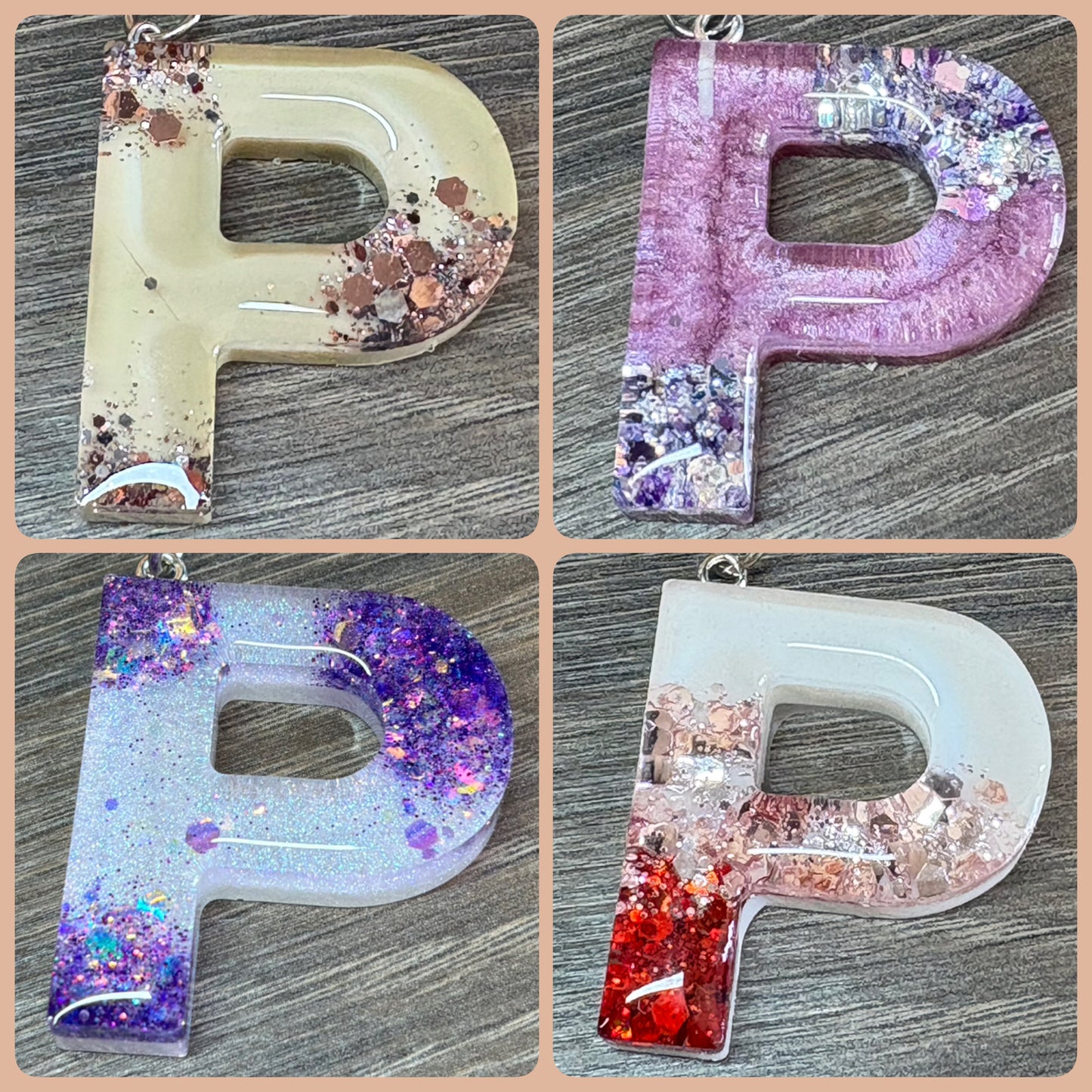 Buchstaben Schlüsselanhänger P handgemacht in Glitzer Design