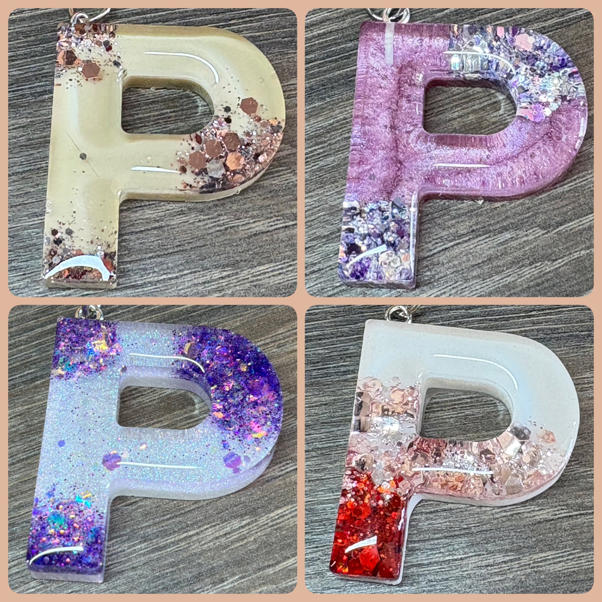 Buchstaben Schlüsselanhänger P handgemacht in Glitzer Design