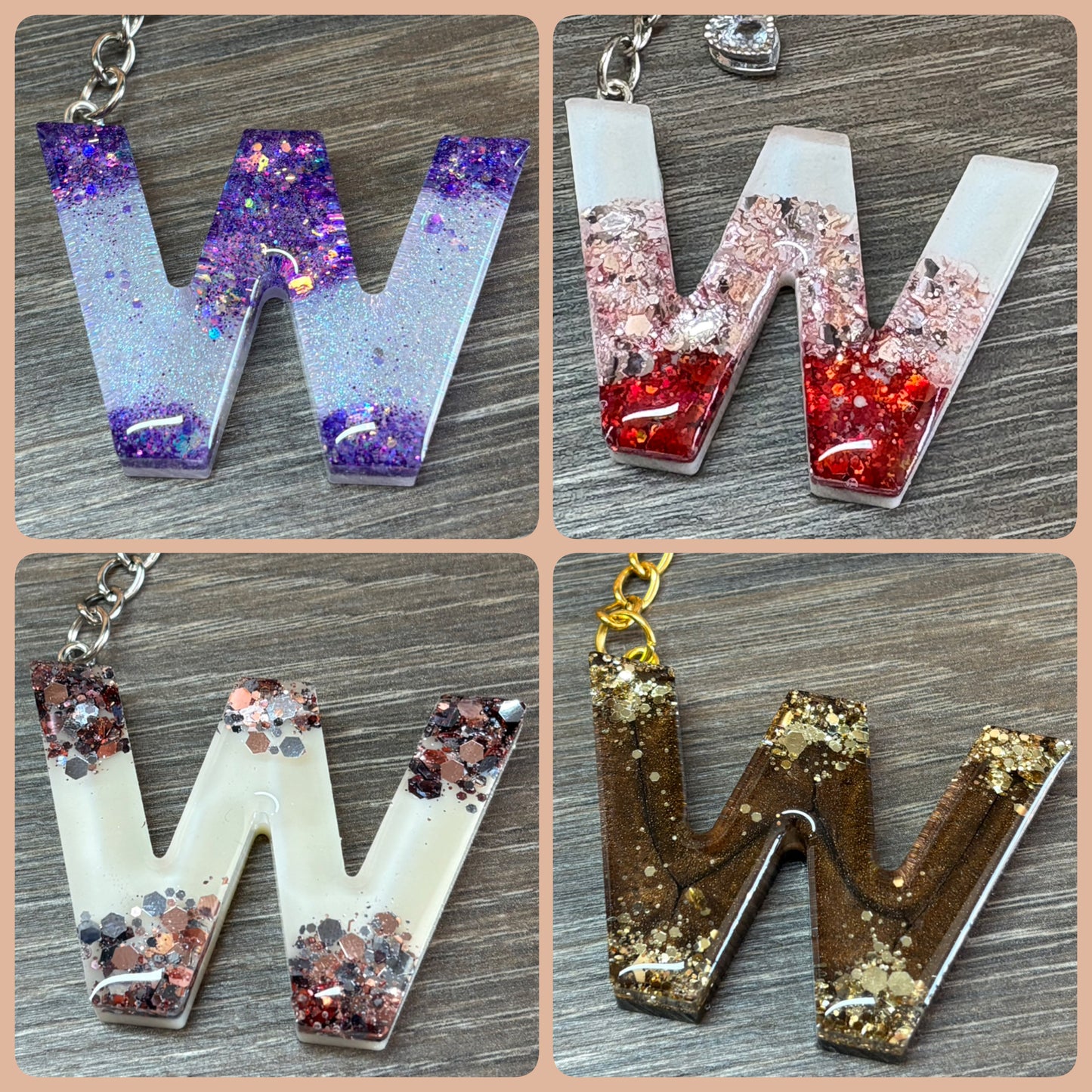 Buchstaben Schlüsselanhänger W handgemacht in Glitzer Design
