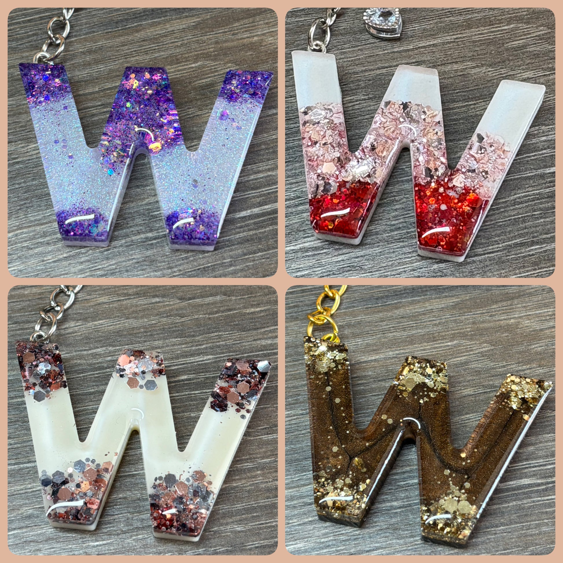 Buchstaben Schlüsselanhänger W handgemacht in Glitzer Design