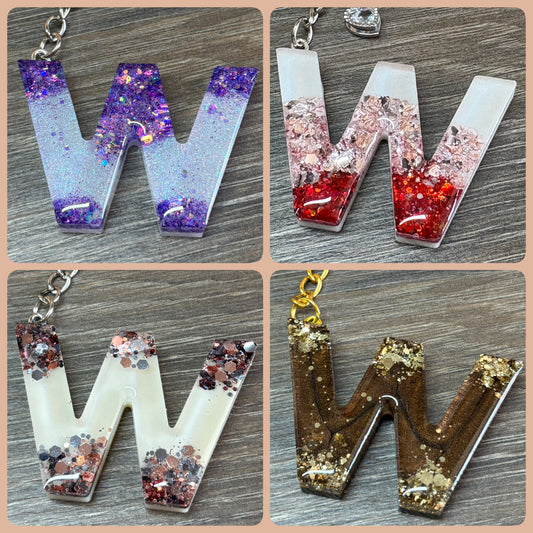 Buchstaben Schlüsselanhänger W handgemacht in Glitzer Design