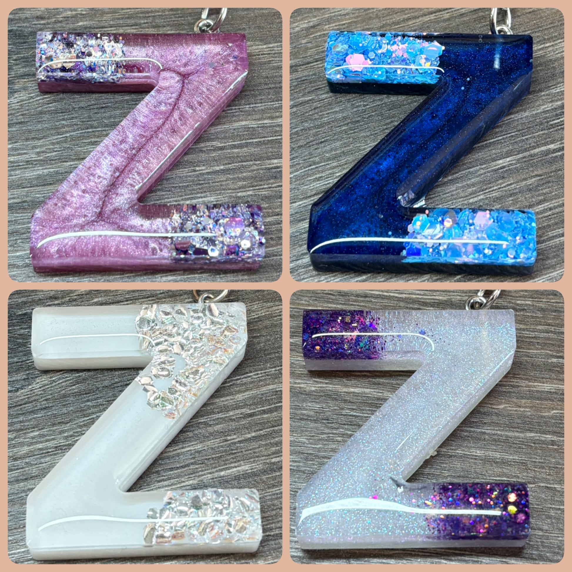 Buchstaben Schlüsselanhänger Z handgemacht in Glitzer Design