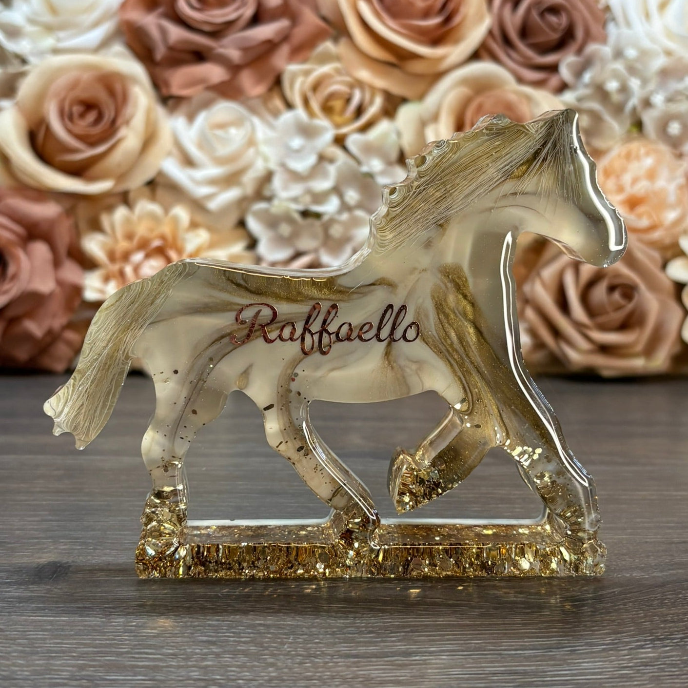 Personalisiertes Erinnerungsstück Pferd  mit Schweifhaar oder Asche handgefertigt