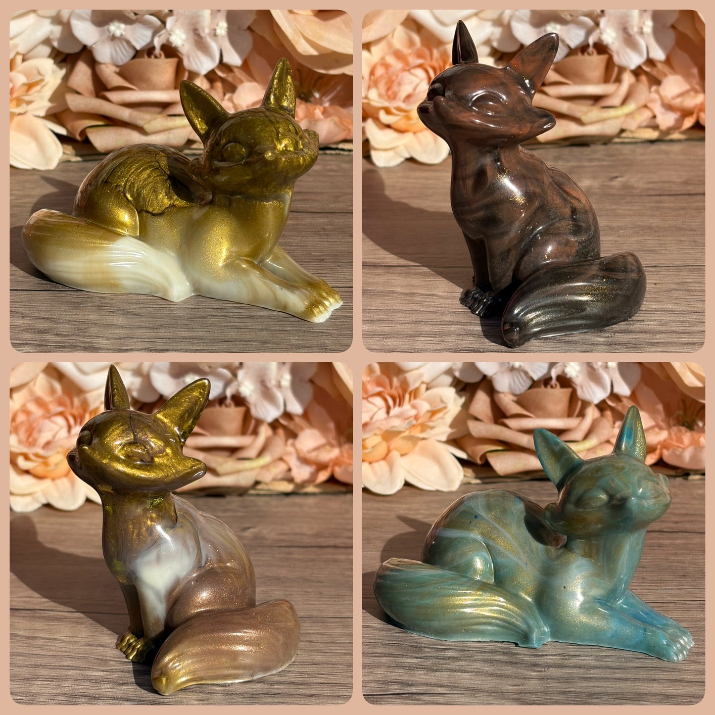 Handgemachte Fuchs Figuren in verschiedenen Designs aus Resin