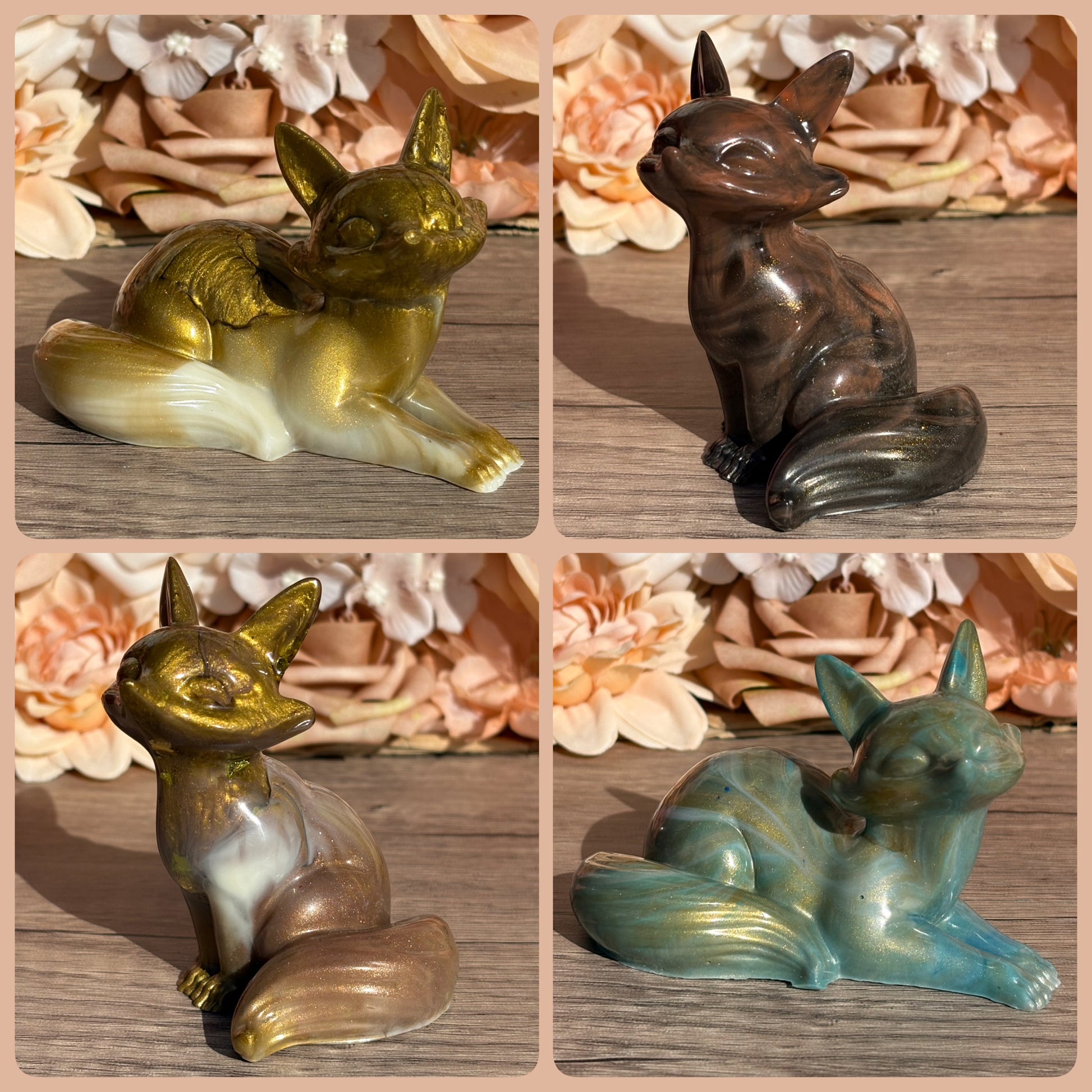 Handgemachte Fuchs Figuren in verschiedenen Designs aus Resin