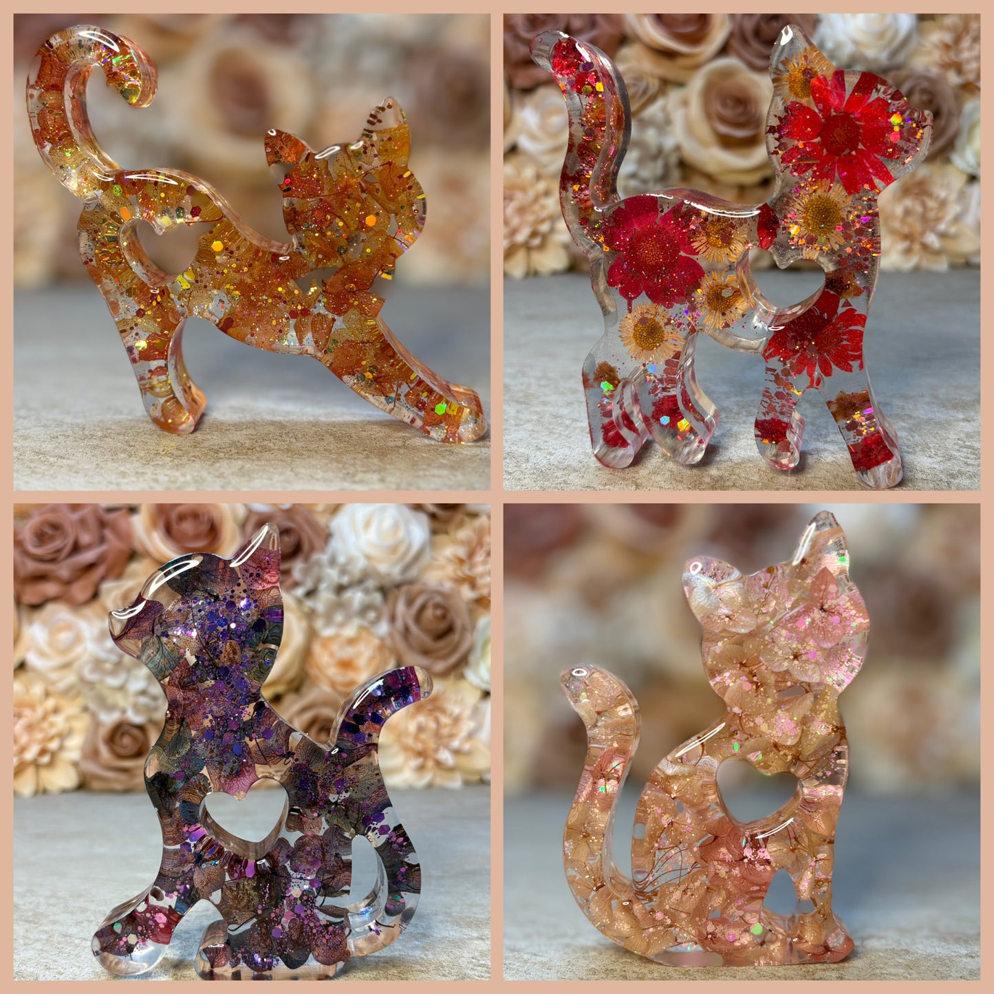 Figur Katze mit und ohne Blüten versch. Designs