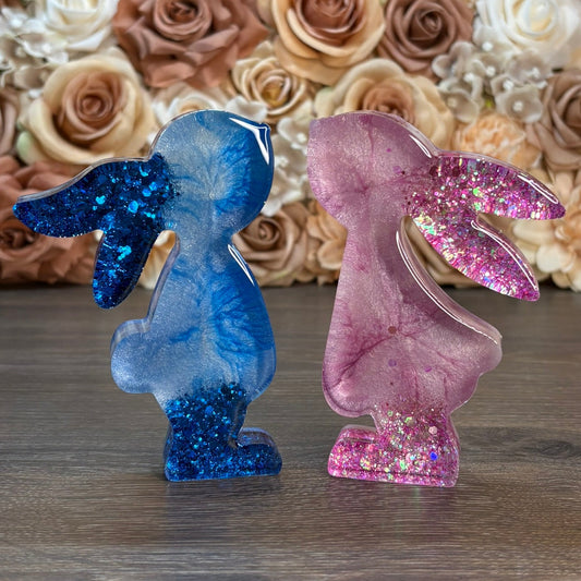 Handgefertigtes 2er Set Osterhasen Lovers aus Epoxidharz in Wunschfarben mit wählbarem Glitzer