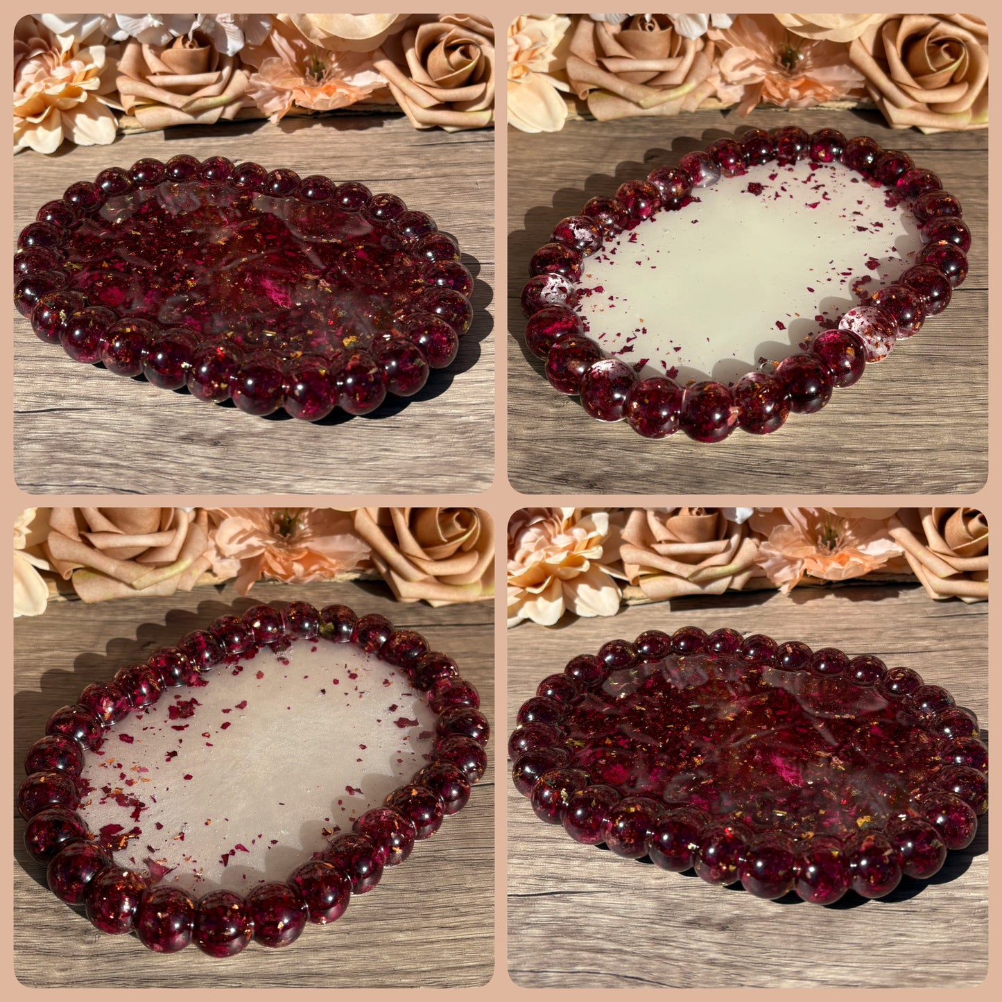 Dekotablett mit echten Rosenblättern & Blattgold